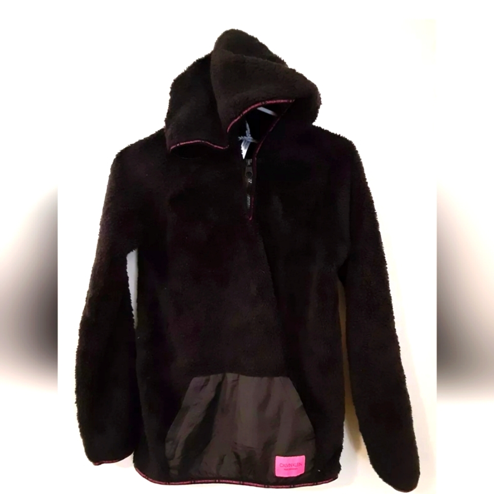 Calvin Klein Performance Girls 1/4 Zip Hoodie Medium (10/12)  Black